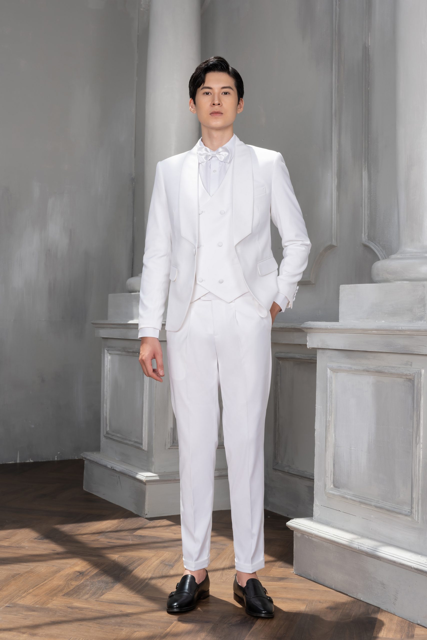 Áo vest trắng ve sam 1 cúc AV395 - Ảnh 2